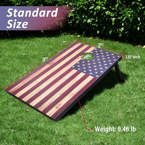 Cornhole Set, Regulation/Tailgate Size Cornhole Boards with 8 Bean Bags and Carrying Case, 4x2/3x2 Corn Hole Outdoor Game Toss Board for Adults Outside Activities - color: 3'x2' America Flag