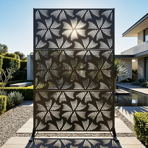 72in Metal Privacy Screen Outdoor Decorative Panel – Freestanding Rustproof Steel Patio Divider for Garden, Backyard, or Balcony, Modern Laser Cut Design for Stylish Privacy & Outdoor Decor - color: Black Spiral