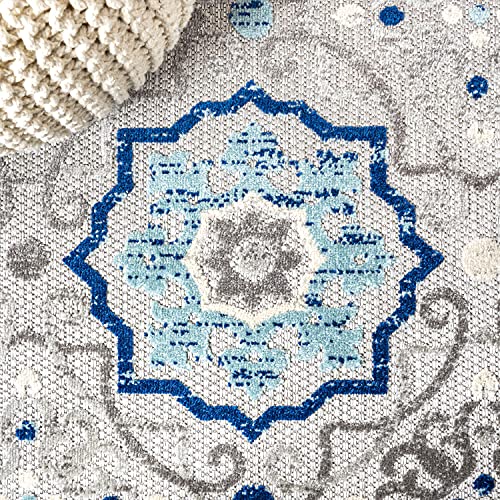 JONATHAN Y Mediterranean Medallion Indoor Outdoor Round Area Rug 5 Ft Blue/Gray, Boho for Backyard, Patio, Porch, Easy-Cleaning, High Traffic, Pet-Friendly, Non-Shedding (AMC101A-5R) - size: 5'3" (Round)