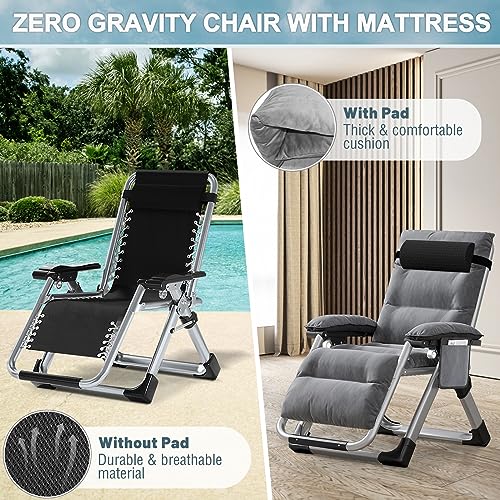 ABORON Upgrade Zero Gravity Chair/Armrest Mat,Premium Outdoor Lawn Folding Lounge Chairs,Sturdy Adjustable Reclining Patio Chairs with Removable Seating Cushion,Headrest & Tray - color: Light Gray Cotton Chair