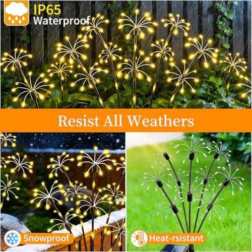 Solar Garden Lights Outdoor, 4 Pack 2-Layer Swaying Firework Lights, Waterproof Starburst Fairy Light Garden Decor for Yard Patio Pathway Lawn, Gardening Gifts for Women Mom Grandma Mother's Day - color: Warm White
