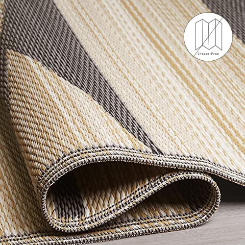 Fab Habitat Outdoor Rug - Waterproof, Fade Resistant, Crease-Free - Premium Recycled Plastic - Neutral Geometric Tribal - Large Patio, Deck, Sunroom, Camping, RV - Cairo - Natural & Black - 6 x 9 ft - color: Cairo - Natural & Black, size: 6' x 9' (Rectang