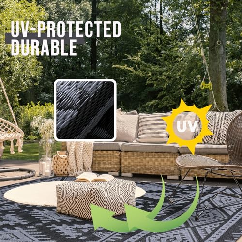 OLANLY Outdoor Rug Waterproof 5x8 ft, Reversible Outdoor Plastic Straw Rug, Boho Patio Rug, Indoor Outdoor Carpet, RV Mat Outside for Patio, Camp, Picnic, Balcony, Deck, Backyard, Black & Grey - color: Black & Grey, size: 5' X 8' (Rectangular)