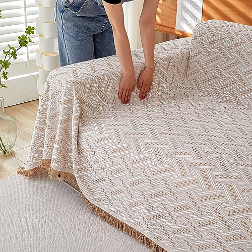 AIVIA Armless Loveseat Cover Recliner Chair Sheet Blanket, Reversible Anti Slip Throw Cushion Covers for 2 Seater Armless Couches, Love-Seat Furniture Decor Slipcovers Protector for Dogs Cats - color: Khaki White, size: 71” x 91”