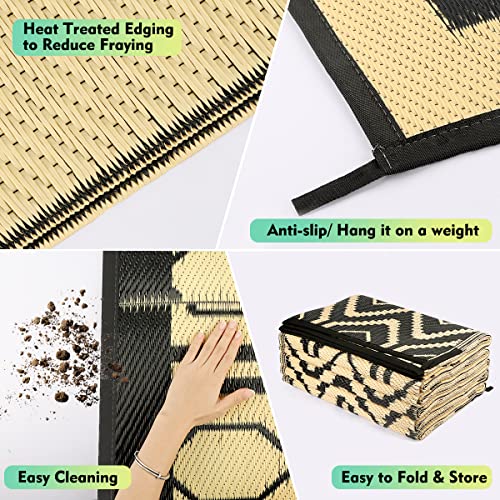 fifame Outdoor Camping Rugs, 9x12 Outdoor Rug Patios Clearance Plastic Straw Rug Weatherproof Reversible Mats, Large Floor Mat for Outdoors, RV, Patio, Backyard, Deck, Picnic, Beach, Trailer, Camping - color: Off-white & Black, size: 9' x 12'