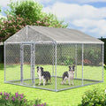 10ft×10ft Outdoor Large Dogs Kennels Enclosure - Outside Dog Cage with Waterproof roof Cover, Galvanized Steel Dogs House Fence Playpen with Lockable Door for Patio Backyard Farm Gardens - size: 118"D×118"W×83"H