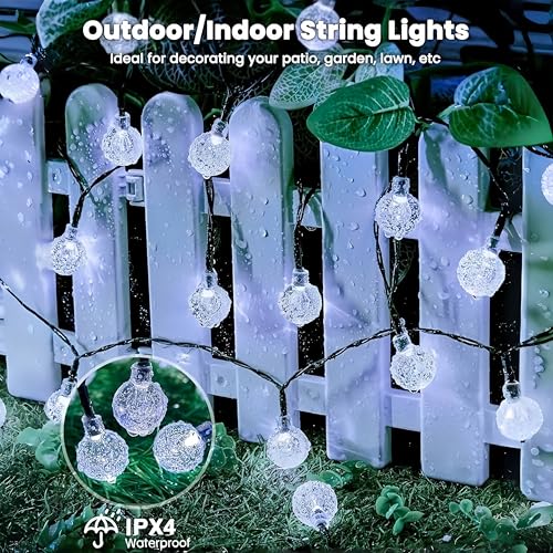 Solar String Lights Outdoor 2 Pack, 39FT 100 LED Globe Lights Outdoor, 8 Modes Waterproof Solar Patio Lights, Garden String Lights for Outside Gazebo Yard Backyard Decor (White) - color: White