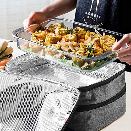 MIER Insulated Double Casserole Carrier Thermal Lunch Tote for Potluck Parties, Picnic, Beach, Fits 9 x 13 Inches Casserole Dish, Expandable by Mid Zipper, Gray - color: Gray