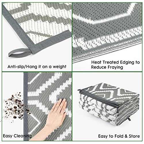 fifame Outdoor Camping Rugs, 9x18 Outdoor Rug Patios Clearance Plastic Straw Rug Weatherproof Reversible Mats, Large Floor Mat for Outdoors, RV, Patio, Backyard, Deck, Picnic, Beach, Trailer, Camping - color: Grey & White, size: 9' x 18'