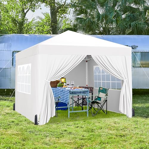 Yaheetech 10x10 Pop Up Canopy with 4 Removable Sidewalls, Portable Enclosed Instant Tent, Waterproof Outdoor Tent, Beach Sun Shelter with 4 Sandbags, 12 Stakes & 4 Ropes, White - color: White, size: 10x10