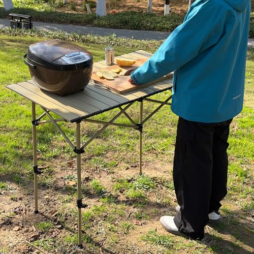 Camping Table Folding Portable Camp Lightweight Roll Up Table Adjustable Height with Carry Bag Indoor Outdoor for Camping, Home,Picnic,Backyard,BBQ,Party