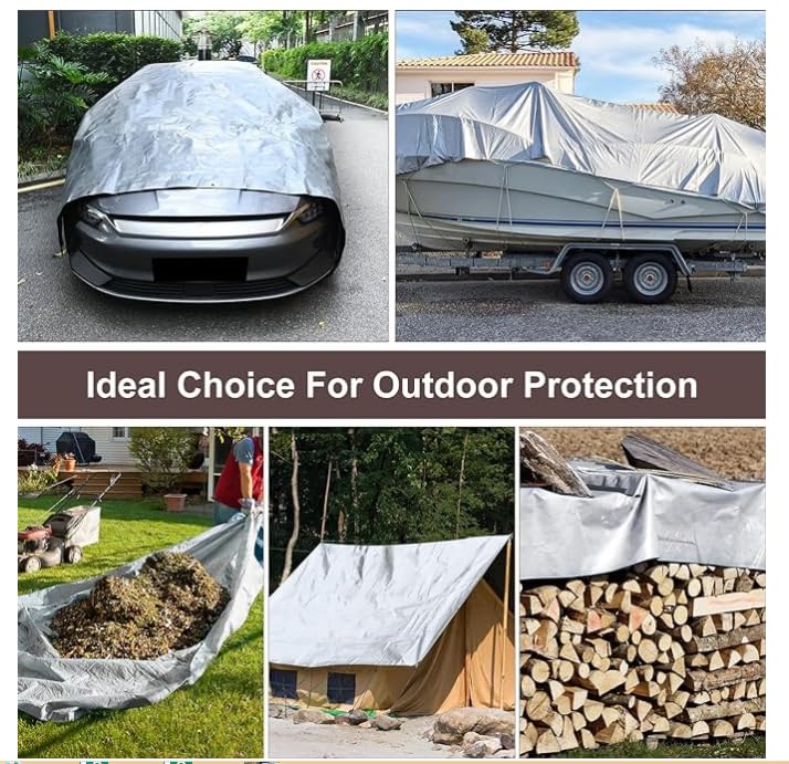 14'x18' Heavy Duty Tarp Waterproof,UV Resistant 12 Mil Thick Material, Rip and Tear Proof, Reinforced Edges .Multi-Purpose Tarpaulin Great for Canopy Tent, Boat, Pool Cover and More (Silver-Black)
