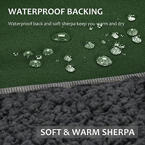 Tirrinia Large Waterproof Outdoor Blanket, Soft Warm Windproof Stadium Blanket with Sherpa Fleece and Foldable for Outdoor Sport, Baseball, Football, Beach, Concerts, Car - color: Green, size: 51”x 59”