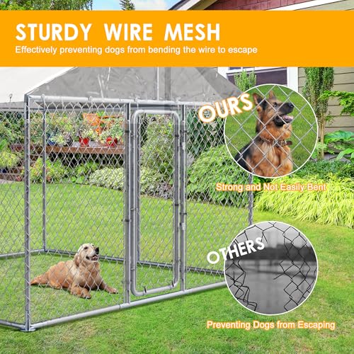 10 FT Large Outdoor Dog Kennel with Roof Heavy Duty Dog Kennel House, Galvanized Chain Link Dog Runs Pet Playpen with Waterproof UV-Resistant Cover and Secure Lock - size: 118.0"L x 118.0"W x 183.0"H