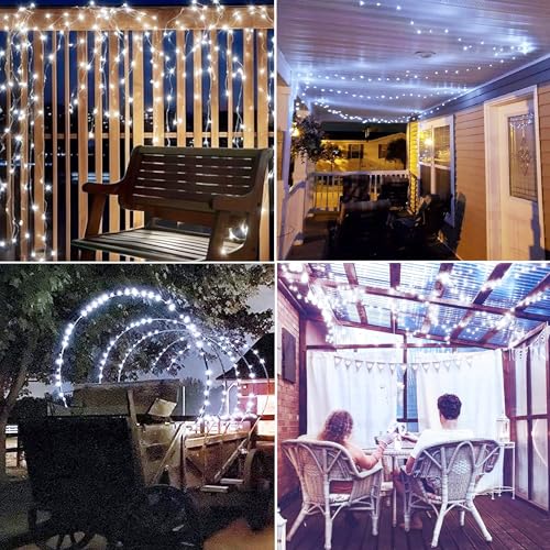 Joomer Solar Fairy Lights, 2-Pack Total 80FT 240LED Solar String Lights Outdoor Waterproof 8 Lighting Modes for Patio Fence Party Garden Yard Home Holiday Tree Outdoor Decoration (White) - color: White, size: 2*120led