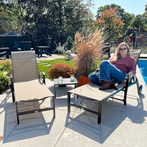 PURPLE LEAF Outdoor Chaise Lounge Chair Set of 3 Patio Pool Lounger Aluminum Chairs with Side Table and Wheels Adjustable Tanning Recliner for Outside Backyard Yard Deck Balcony Beach Light Khaki - color: Light Khaki, size: 2 Chairs with Wheels & 1 Table