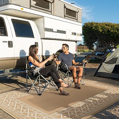GENIMO Outdoor Rug 5'x8' Waterproof for Patio Decor, Reversible Outdoor Plastic Straw Rug Carpet, Camping Mats for Outdoor, RV, Backyard, Deck, Balcony, Picnic, Brown & Beige - color: Brown & Beige | Natural, size: 5' x 8' (Rectangular)