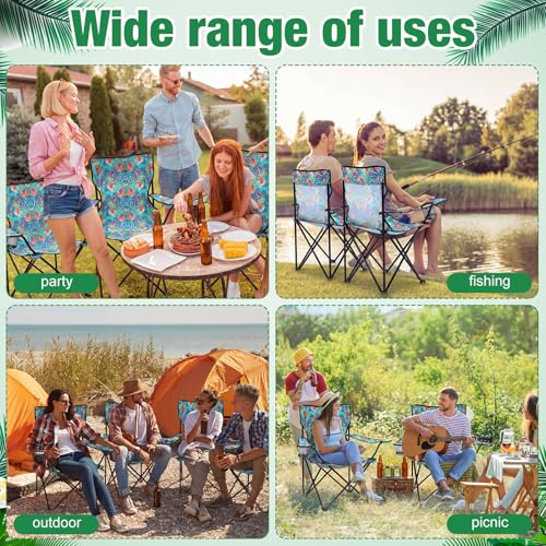 4 Pcs Folding Camping Chairs with Tropical Pattern Portable Outdoor Chairs with Armrests & Carry Bags, Travel Lightweight Installation-Free Chair for Camping, Picnic & Beach(Fresh Bloom) - style: Fresh Bloom