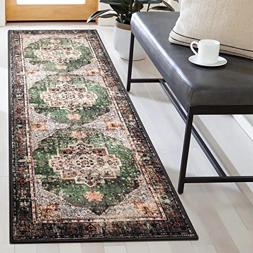 Washable Runner Rug 2x6 Green Boho Area Rug for Entryway Hallway Kitchen Laundry Room Bathroom Non Slip Washable Vintage Runner Carpet - color: A#green, size: 2' x 6' (Rectangular)