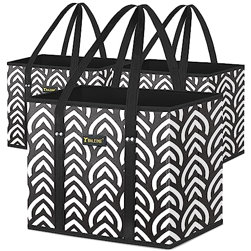 BALEINE 3Pk Reusable Grocery Bags, Foldable Shopping Bags for Groceries with Reinforced Bottom & Handles (Honeysuckle) - color: Honeysuckle, size: 3 Pack