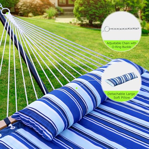 ANAGOO Double Hammock with Stand, Heavy Duty Outdoor Hammock for Two, 500 LBS Capacity, Stable Steel Frame with Balance Strap, Easy Tool-Free Assembly for Patio, Garden, Backyard & Beach,Blue - color: Blue(with Stand)