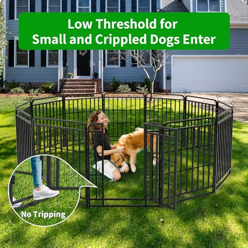 Kfvigoho Heavy Duty Dog Playpen: 32 Steel Panels 40" Height, Square Steel Pipe with Reinforced Crossbars, 71FT 406 Sq.ft Portable Fence for Yard RV Camping, Snowy Black - style: 27"W x 40"H