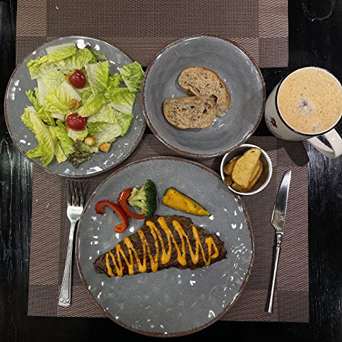 LEHAHA Rustic Farmhouse 12 Piece Melamine Camping Dinnerware Set, Plates and Bowls Sets, Indoor and Outdoor Use, Lightweight and Unbreakable Kitchen dishes Set for 4(Grey) - color: Gray