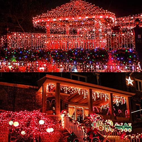 Upgraded 75.8 FT 200 LED Red Christmas Lights Outdoor Indoor, Memory Function & Timer & 8 Modes, Extendable Green Wire Waterproof String Light for Christmas Tree Party Wedding Home Garden Decorations - color: Red, size: 200LED