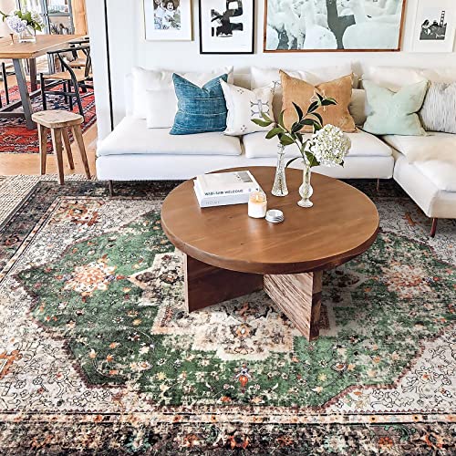 Area Rug 5x7 for Living Room Green Boho Non-Slip Washable Rug Vintage Low Pile Large Rug for Bedroom Dining Room - color: A#green, size: 5' x 7' (Rectangular)