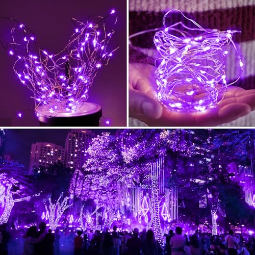 Selarlyt 2-Pack 200 LED Solar Fairy Lights Outdoor, Upgraded Oversize Lamp Beads & Super Bright Solar String Lights Outoor, 8 Modes Solar Lights for Garden Patio Decorations(Purple) - color: Purple