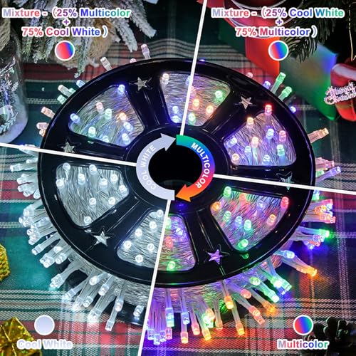 JMEXSUSS Christmas Lights, 600 LED 168FT Color Changing Christmas Tree Lights with Remote, 11 Modes, Timer, Waterproof, Clear Wire String Lights for Xmas Décor, White & Multicolor - color: White to Multicolor, size: 600 LED