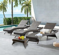 PE Rattan Adjustable Backrest Chaise Lounge Set 3 with 1 Side Table, Outdoor Pool Recliner Patio Chairs Lounge Chair Set 3 with 1 Coffee Table for Outside Beach Poolside Sunbathing - color: 3 Chairs + 1 Table