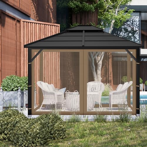 Gazebo Replacement Mosquito Netting Outdoor Universal Gazebo Canopy 4-Panels Screen Sidewalls with Zipper for Patio Garden (Brown, 10x10) - color: Brown, size: 10x10