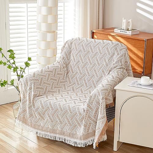 AIVIA Armless Loveseat Cover Recliner Chair Sheet Blanket, Reversible Anti Slip Throw Cushion Covers for 2 Seater Armless Couches, Love-Seat Furniture Decor Slipcovers Protector for Dogs Cats - color: Khaki White, size: 71” x 91”