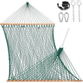 Lazy Daze Hammocks 12FT Double Rope Hammocks, 2 Person Hand Woven Cotton Hammock with Spreader Bar for Outside, Patio, Poolside, FIT 13-15 FT Stand, Max 450 Lbs, Green, 141 x 57 inches - color: Green