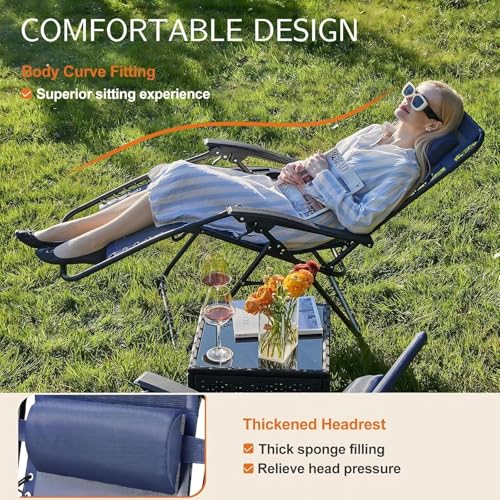 Sweetcrispy Zero Gravity Chairs, Set of 4 Portable Recliner Beach Camping Patio Outdoor Folding Lounge Chair with Cup Holder Trays and Adjustable Pillow for Poolside, Garden, Backyard, Lawn (Blue) - color: Blue-4p