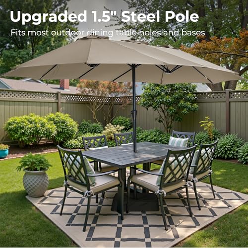 SUPERJARE 13FT Outdoor Patio Umbrella with Base Included, Double Sided Pool Umbrellas with Fade Resistant Canopy, Large Table Umbrella for Deck, Market, Backyard - Warm Beige - color: Warm Beige, size: 13FT