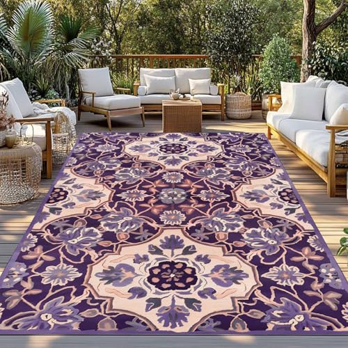 Outdoor Rug, Vintage Southwest Ethnic Style Indoor Area Rug Outdoor Carpet RV Camping Rugs 6x9ft Boho Flower Pattern Outside Mat for Patio Picnic Porch Deck Balcony Backyard - size: 6' x 9' (Rectangular)