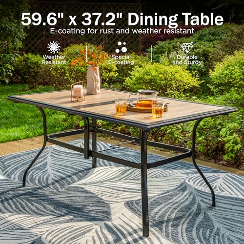 PHI VILLA 7 Piece Patio Dining Set, 6 Swivel Patio Chairs with Padded Textilene Fabric & Rectangular Dining Table (1.6" Umbrella Hole), All Weather Patio Chairs and Table Set for Deck Lawn (Blue) - color: Blue Padded Fabric, size: 59.6"L x 37.2"W x 28.7"H