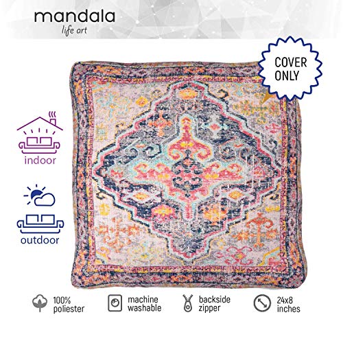 Mandala Life ART Bohemian Outdoor Floor Cushion Cover - Unstaffed 24x8 inches - Vintage Square Pouf Otttoman - Pillow Case for Garden Party, Pool, Balcony, Patio - color: Vintage Outdoor