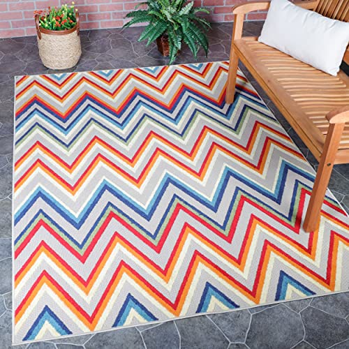 Superior Modern Bohemian Indoor Outdoor Area Rug, Perfect for Patio, Bedroom, Kitchen, Laundry Room, Entryway, Office, Playroom, Carpet Cover, Zig-Zag, Acacia Collection, 7' 10" x 9' 10", Cream - color: Acacia - Cream, size: 7'11" x 9'11" (Rectangular)