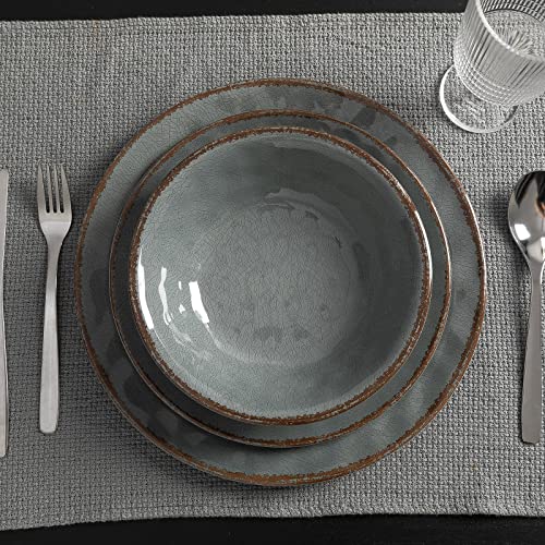 LEHAHA Rustic Farmhouse 12 Piece Melamine Camping Dinnerware Set, Plates and Bowls Sets, Indoor and Outdoor Use, Lightweight and Unbreakable Kitchen dishes Set for 4(Grey) - color: Gray