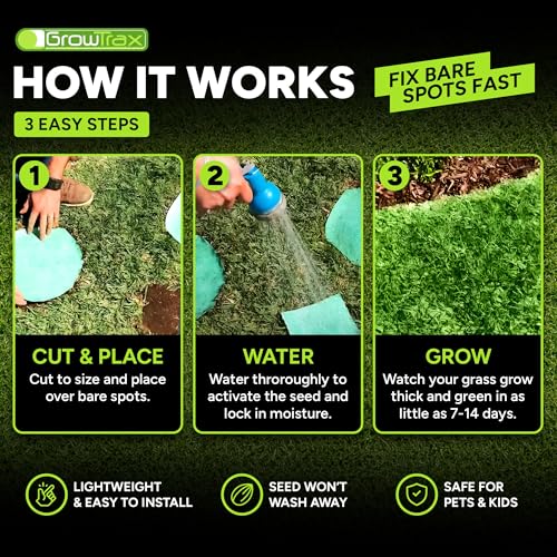 Growtrax Biodegradable Grass Seed Mat, Year Round Green - 50 Sq Ft Quick Fix Roll - Growing Solution for Lawns, Dog Patches and Shade - Just Roll Water & Grow -Not Fake or Artificial Grass - size: 50sqft