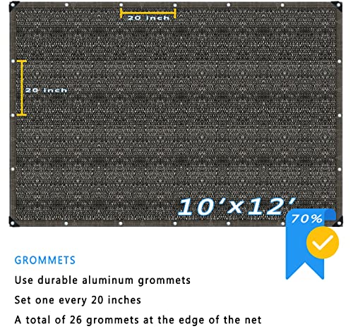 70% Black Shade Cloth with Grommets, 10 x 12 FT Garden Sunblock Mesh Tarp, UV Resistant Sun Shade Net for Plants Cover, Greenhouse, Pergola, Kennel, Chicken Coop and Patio - color: 70% Blcak, size: 10 X 12 FT