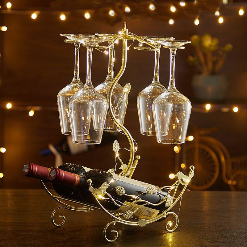 Wine Rack with Glass Holder-Hold 2 Wine Bottles and 6 Glasses - size: new-medium