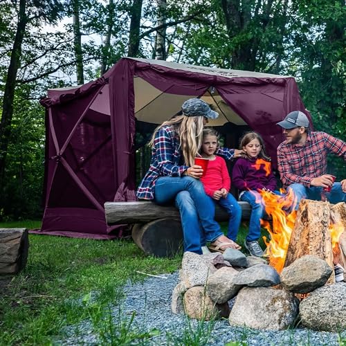 Clam Pavilion 12.5' Pop-Up Screen Tent – Plum Outdoor Camping Gazebo Canopy with Wind Panels, Mesh Netting & Carry Bag – 6-Sided Portable Shelter for 8 People – Fast Setup Patio or Event Tent - color: Plum
