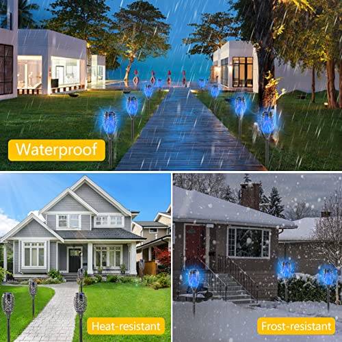 EOYIZW Solar Lights Outdoor, 8 Pack Blue Solar Torch Light with Flickering Flame, 12 LED Tiki Torches for Outside Lights Waterproof Landscape Decoration Outdoor for Garden Yard Patio - color: Blue, size: 12LED-8Pack