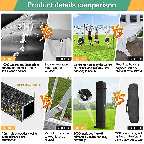 COBIZI 10x10 Pop Up Canopy with Sidewalls Heavy Duty Party Tent with Removable Awning Easy Up Outdoor Canopy Wedding, All Season Windproof&Waterproof with Roller Bag UPF 50+, Gray - color: Gray, size: 10x10 With 4 Sidewalls