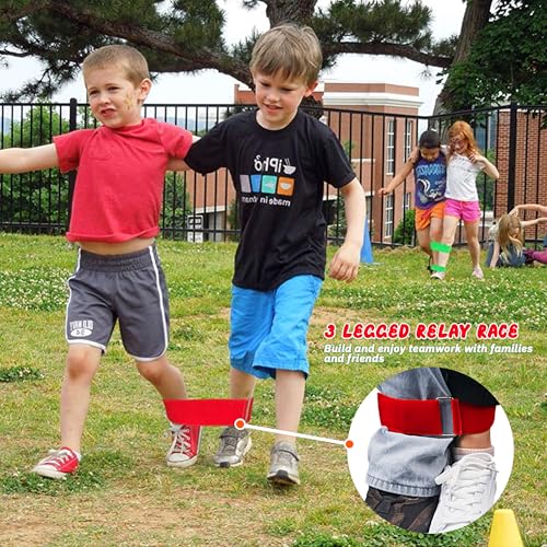 28PCS Potato Sack Race Bags, Egg and Spoon Race,Carnival Games 3-Legged Relay Race Bands, Outdoor Games for Kids and Adults (with Game Prizes & Whistles), Outside Yard Lawn Birthday Party Games