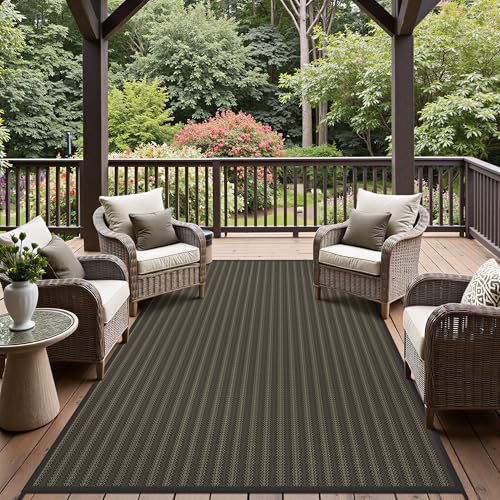 GENIMO Outdoor Rug 9x12 ft Waterproof, Reversible Plastic Straw Patio Rug for RV Camping Mat, Deck, Backyard Balcony Mat - Lightweight & Easy to Clean, Black & Brown - color: Blackbrown-w, size: 9' x 12' (Rectangular)